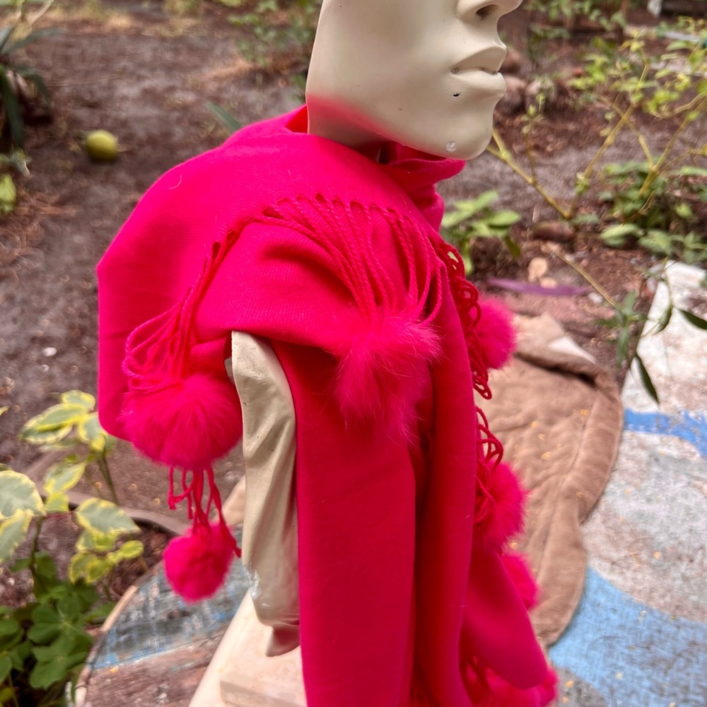 Cashmere Scarf with real fur Pom Poms NWOT